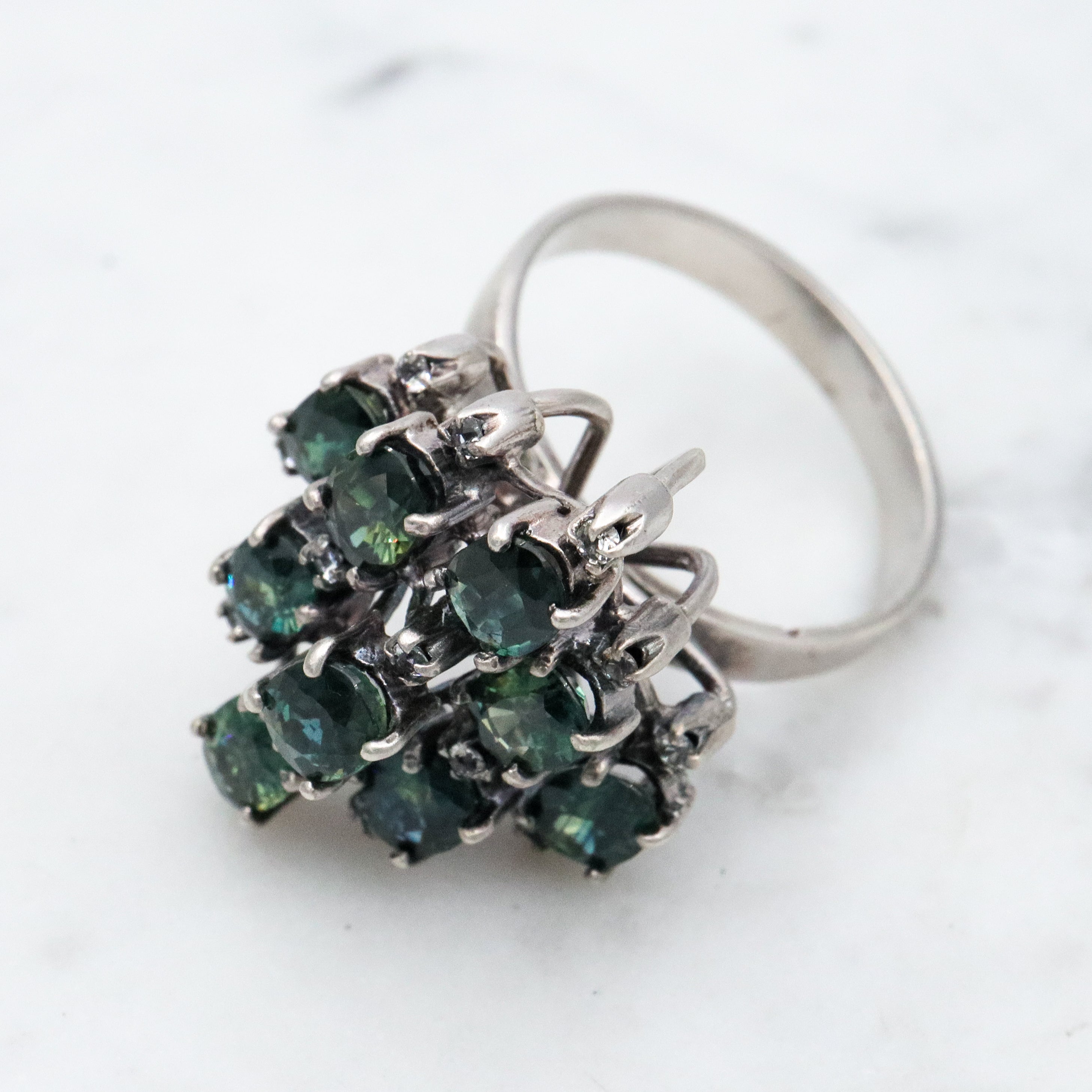 vintage London blue topaz & white zircon sterling cocktail ring, size 9